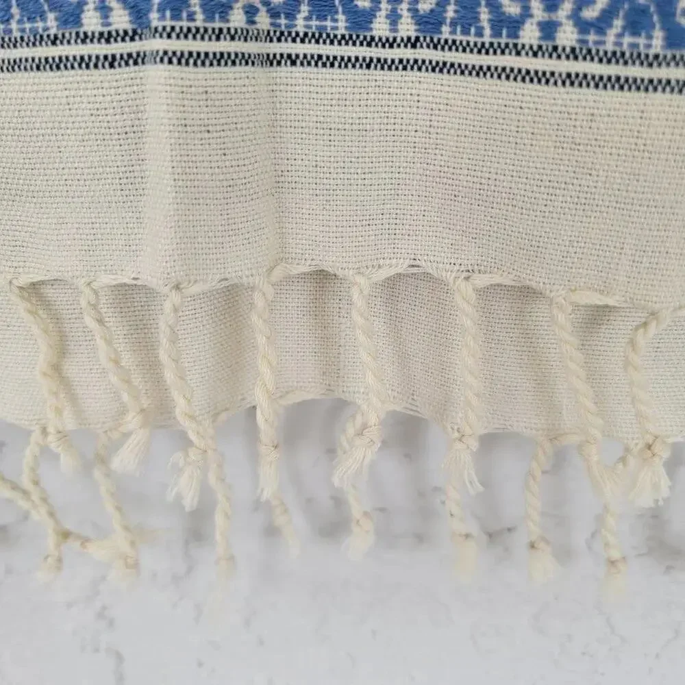 Mexican Woven Table Runner Turquoise White Aztec Boho 82